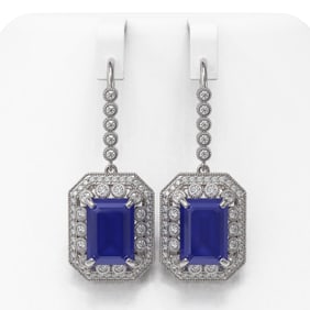 23.79 ctw Sapphire & Diamond Victorian Earrings 14K White Gold