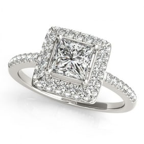1.5 ctw Certified VS/SI Princess Diamond Halo Ring 18k White Gold