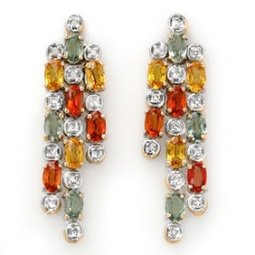 4.08 ctw Multi-Sapphire & Diamond Earrings 14k Yellow Gold