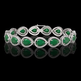 30.06 ctw Emerald & Diamond Micro Pave Halo Bracelet 10k White Gold