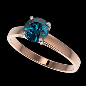1.08 ctw Certified Intense Blue Diamond Engagment Ring 10k Rose Gold