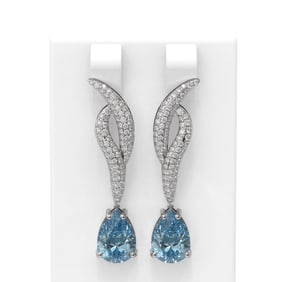 4.67 ctw Blue Topaz & Diamond Earrings 18K White Gold