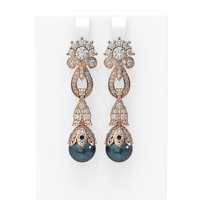 6.87 ctw Diamond & Pearl Earrings 18K Rose Gold