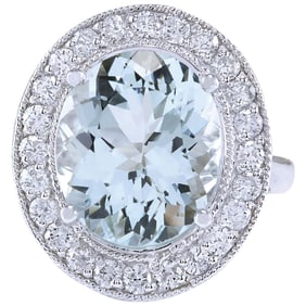 Aquamarine Diamond Ring 14K White Gold