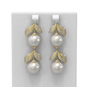 3.31 ctw Diamond & Pearl Earrings 18K Yellow Gold
