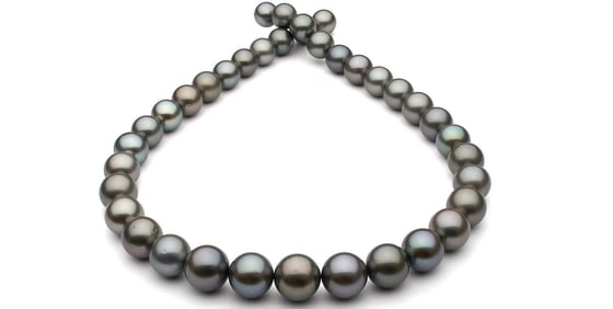 Dark Steel and Subtle Peacock Round Tahitian Pearl Necklace, 18", 9.9-12.3mm, AA+ Quality
