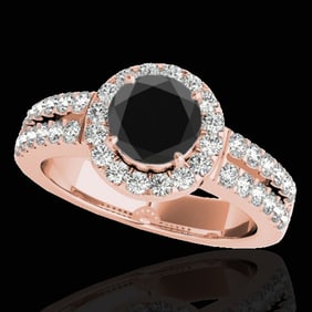 1.5 ctw Certified VS Black Diamond Solitaire Halo Ring 10k Rose Gold