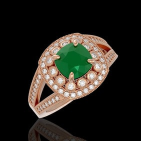 2.69 ctw Certified Emerald & Diamond Victorian Ring 14K Rose Gold