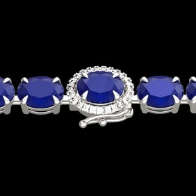 37 ctw Sapphire & VS/SI Diamond Micro Pave Bracelet 14k White Gold