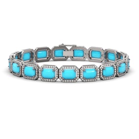 23.66 ctw Turquoise & Diamond Micro Pave Halo Bracelet 10k White Gold