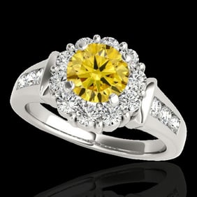 1.9 ctw Certified SI/I Fancy Intense Yellow Diamond Ring 10k White Gold