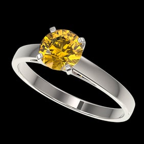 1 ctw Certified Intense Yellow Diamond Engagment Ring 10k White Gold