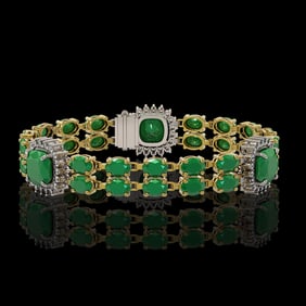 21.83 ctw Emerald & Diamond Bracelet 14K Yellow Gold