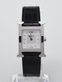 Hermes 25mm Black Alligator Stainless Steel