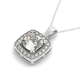 1.5 ctw Cushion Cut VS/SI Diamond Halo Necklace 14k White Gold