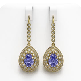 8.95 ctw Tanzanite & Diamond Victorian Earrings 14K Yellow Gold