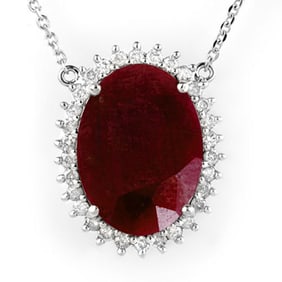 19.25 ctw Ruby & Diamond Necklace 18k White Gold