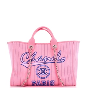 Chanel Deauville Tote Pinstripe Cotton Medium