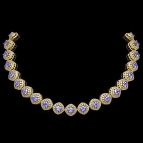 83.82 ctw Tanzanite & Diamond Victorian Necklace 14K Yellow Gold