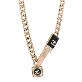 Chanel Metal Strass Pearl Lipstick Necklace