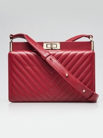 Chanel Red Chevron Quilted Lambskin Leather