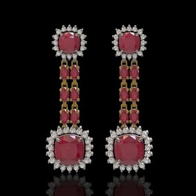 19.88 ctw Ruby & Diamond Earrings 14K Yellow Gold