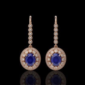 9.25 ctw Certified Sapphire & Diamond Victorian Earrings 14K Rose Gold