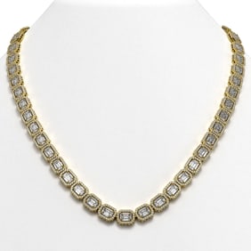 38.05 ctw Emerald Cut Diamond Micro Pave Necklace 18K Yellow Gold