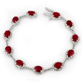 12.40 ctw Ruby & Diamond Bracelet 10k White Gold