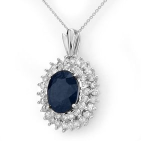 11.20 ctw Blue Sapphire & Diamond Pendant 18k White Gold