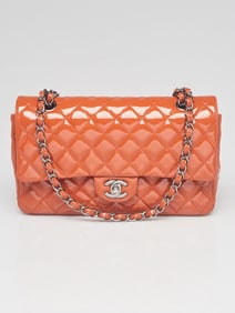 Chanel Orange Quilted Patent Leather Classic