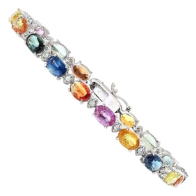 Sapphire Diamond Bracelet 14K White Gold