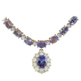 Tanzanite Diamond Necklace 14K White Gold