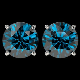 4 ctw Certified Intense Blue Diamond Stud Earrings 10k White Gold