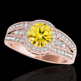 1.5 ctw Certified SI/I Fancy Intense Yellow Diamond Ring 10k Rose Gold