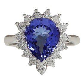 3.86 CTW Tanzanite 18K White Gold Diamond Ring