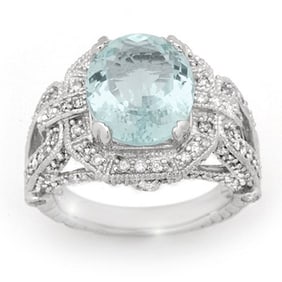 6.50 ctw Aquamarine & Diamond Ring 14k White Gold