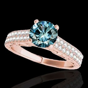 1.91 ctw SI Certified Blue Diamond Solitaire Antique Ring 10k Rose Gold