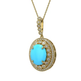8.97 ctw Turquoise & Diamond Victorian Necklace 14K Yellow Gold