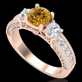 2.07 ctw Intense Fancy Yellow Diamond Art Deco Ring 18k Rose Gold