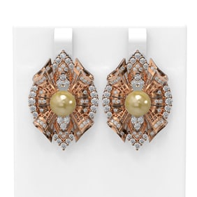 3 ctw Diamond & Pearl Earrings 18K Rose Gold