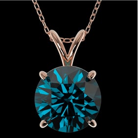 2 ctw Certified Intense Blue Diamond Solitaire Necklace 10k Rose Gold