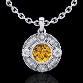 1.01 ctw Intense Fancy Yellow Diamond Art Deco Necklace 18k White Gold