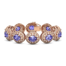 50.27 ctw Tanzanite & Diamond Victorian Bracelet 14K Rose Gold