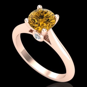 1.36 ctw Intense Fancy Yellow Diamond Art Deco Ring 18k Rose Gold