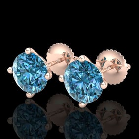 3.01 ctw Fancy Intense Blue Diamond Art Deco Earrings 18k Rose Gold