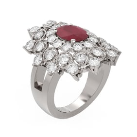 6.12 ctw Ruby & Diamond Ring 18K White Gold