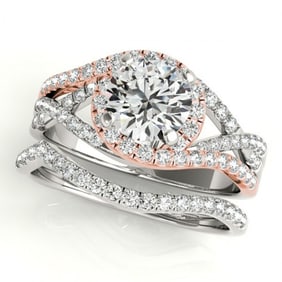 1.65 ctw Certified VS/SI Diamond 2pc Set Solitaire Halo 14k 2Tone Gold