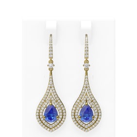 10.35 ctw Tanzanite & Diamond Earrings 18K Yellow Gold