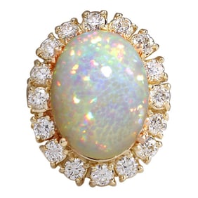 Natural Opal Diamond Ring In 14